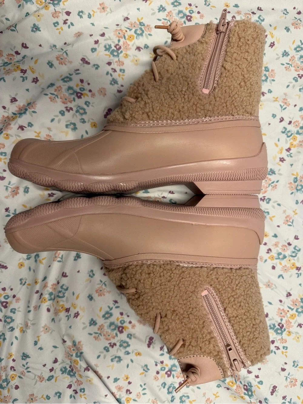 Women’s Sperry Pink-Tan Rain & Snow Boots, Size 10